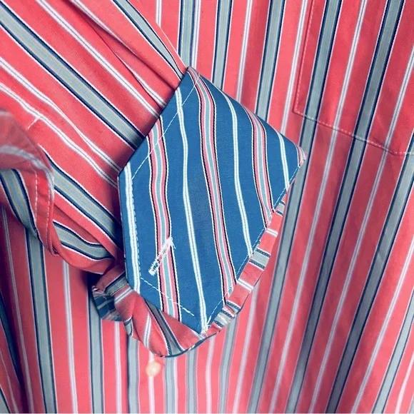 NWT Tailorbyrd Button Down Striped Shirt Salmon/Blue SZ 3X Casual Classic Preppy - Picture 5 of 7